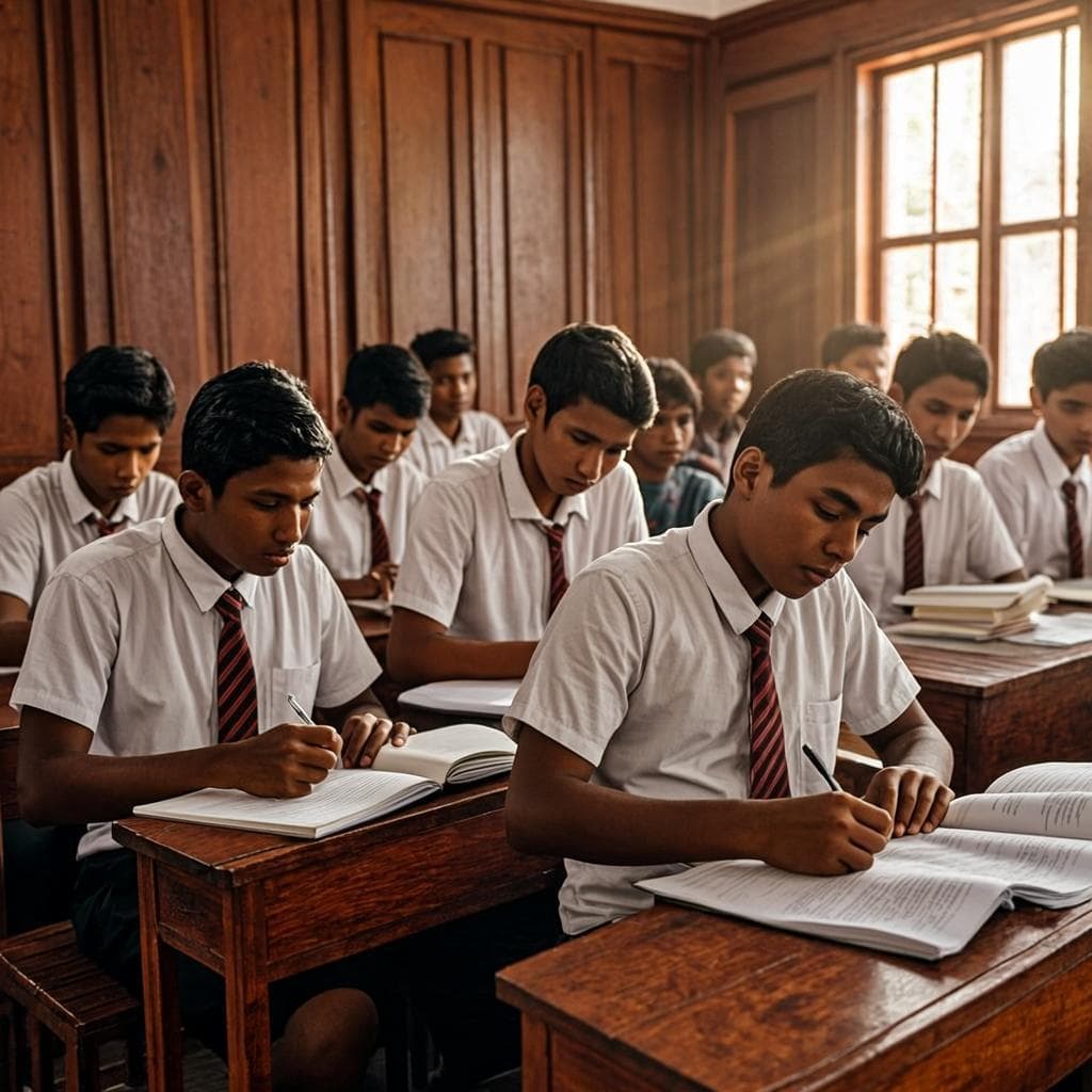 Students writing in their notebooks during class
