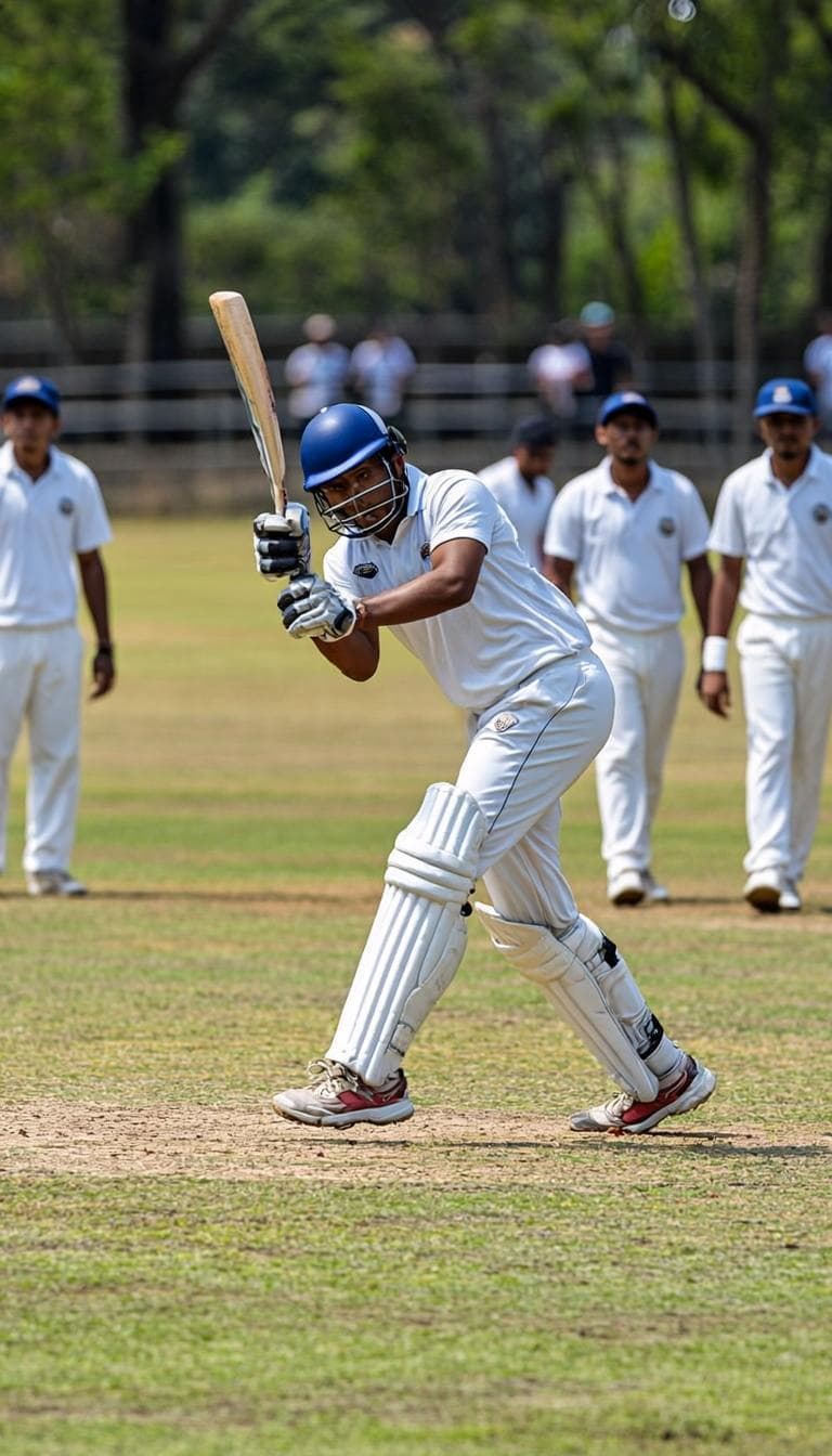 A college batsman playing a shot during an inter-house cricket match