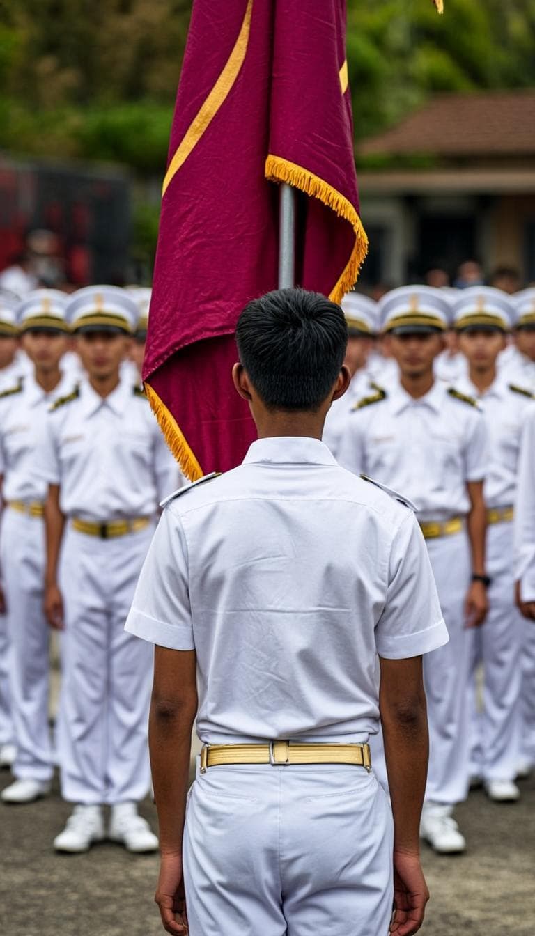 A student carrying the ceremonial flag at the college national day parade